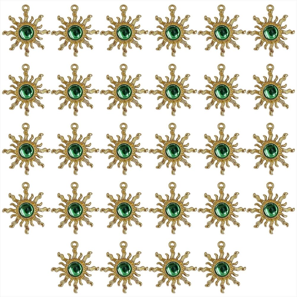 3023 28Pcs Sun Charms Baroque Gothic Green Crystal Gold Plated Resin